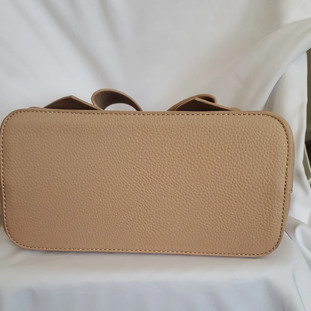 Neutral Beige Bow-Appliqué Top Handle Satchel - Picture 9 of 12